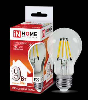 Лампа светодиодная LED-A60-deco 9Bт 230B Е27 6500К 810Лм прозрачная IN НОМЕ
