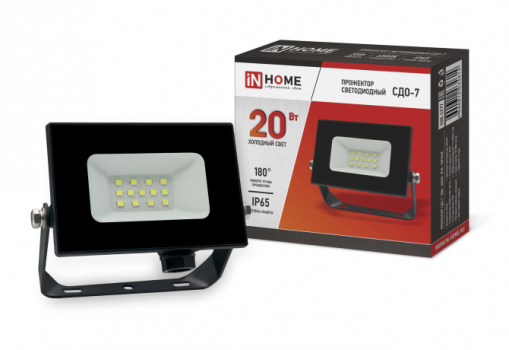 Прожектор светодиодный СДО-7 20Вт 230В 6500К IP65 черн. IN НОМЕ 4690612034614