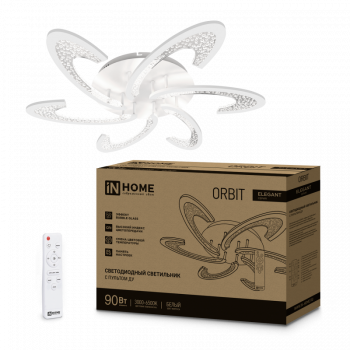 Светильник светодиодный ELEGANT ORBIT 90Вт 3000-6500К 7000Лм 725x635x90мм с пультом белый InHome