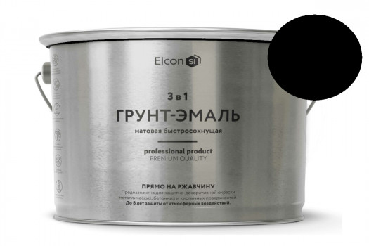 Грунт-эмаль по ржавчине 3в1 матовая черная 2кг Elcon