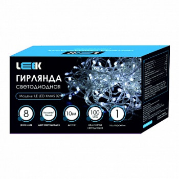 Гирлянда с/д нить LEEK 10м 100 LED прозрачный кабель, 6500К