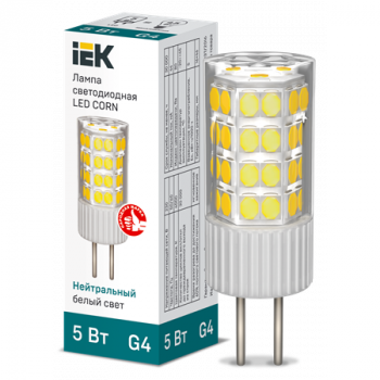 Лампа светодиодная CORN 5Вт капсула 4000К G4 230В керамика IEK LLE-CORN-5-230-40-G4 Лампа светодиодная CORN 5Вт капсула 4000К G4 230В керамика IEK LLE-CORN-5-230-40-G4