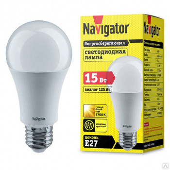 Лампа светодиодная 61 200 NLL-A70/A60-15-230-2.7К-Е27 Navigator 61200