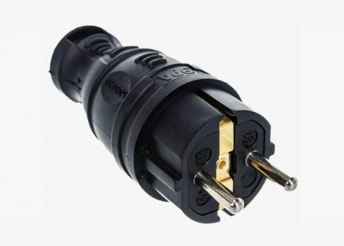 Вилка каучуковая з/з прямая 16А IP44 черная V8-B-IP44 ЭРА Б0044540