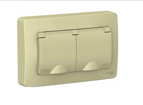 Розетка 2-м СП Blanca 16А IP44 250В с заземл. защ. шторки с крышкой беж. SchE BLNRS441127