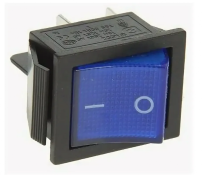 Выключатель клавишный 250V 16А (4с) ON-OFF синий с подсветкой REXANT
