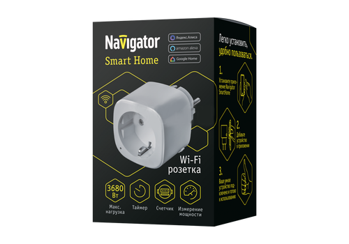 Адаптер-переходник с управлением по Wi-Fi "Умная розетка" NSH-ST-01-WiFi 16А бел. Smart Home Navigat Адаптер-переходник с управлением по Wi-Fi "Умная розетка" NSH-ST-01-WiFi 16А бел. Smart Home Navigat
