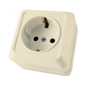 Розетка о/у, 1 гнездо, с/з, 16А, 230В, IP20, слоновая кость, ЛАДОГА SQ1801-0016