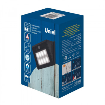 Uniel св-к на солн.батарее 8LED 3W 180lm h=12см с датч. движ., пластик/черный USL-F-163/FT120 SENSOR